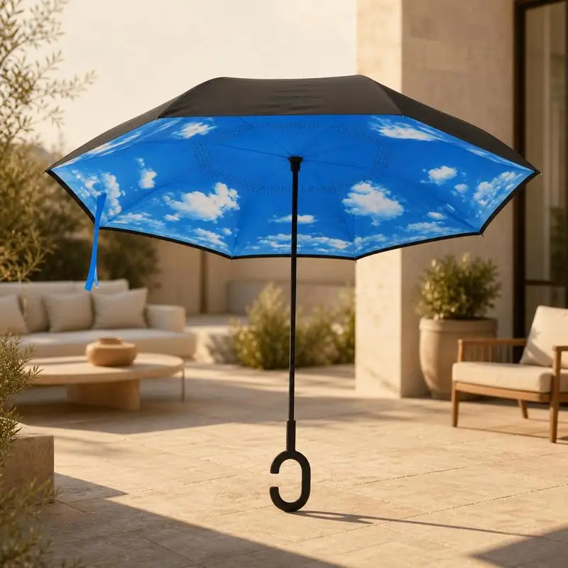 Parapluie inversé mains libres 108 cm - Poignée en forme de C, toile en polyester 190T coupe-vent avec armature en fibre de verre, idéal pour voiture, voyage, homme, femme