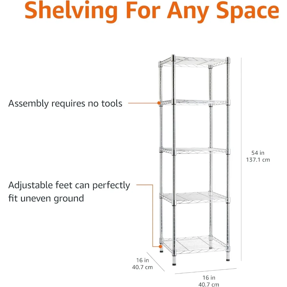 5-Shelf Adjustable, Heavy Duty Storage Shelving Unit on 4'' Wheel Casters, Metal Organizer Wire Rack, 30" L x 14"