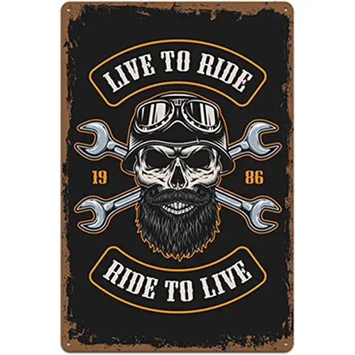 Original Retro Design Live to Ride Tin Metal Signs Wall Art | Thick Tinplate Print Poster Wall Decoration for Garage