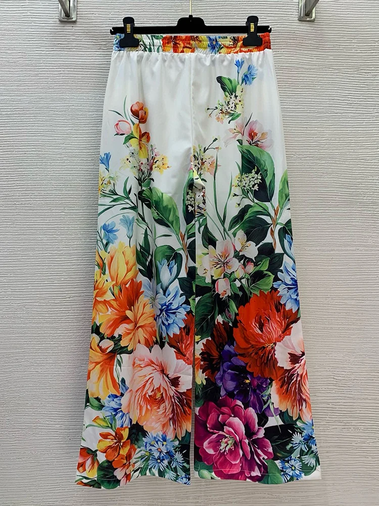 가을 여성 레저복 프린트 레이스 허리 포켓 긴팔 셔츠+엘라스틱 허리 와이드 레그 바지 패션 투피스 세트