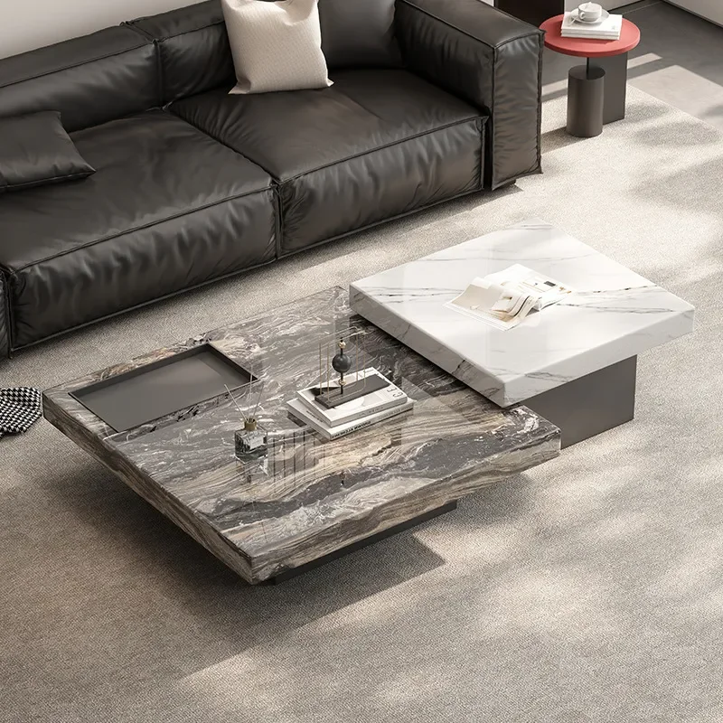 Natural Marble Coffee Table Square Minimalist Light Luxury High End Combination Rock Slab Living Room Household Advanced
