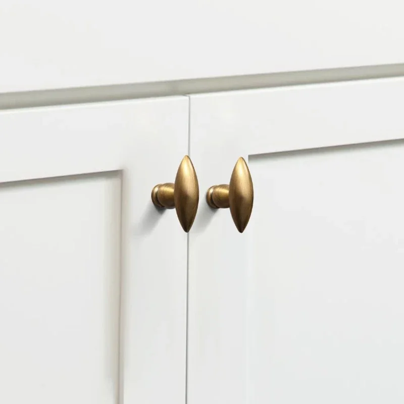 European Olive Shape Knobs for Furniture Vintage Solid Brass Kitchen Cabinet Knobs and Handles Closet Door Dresser Drawer Knobs