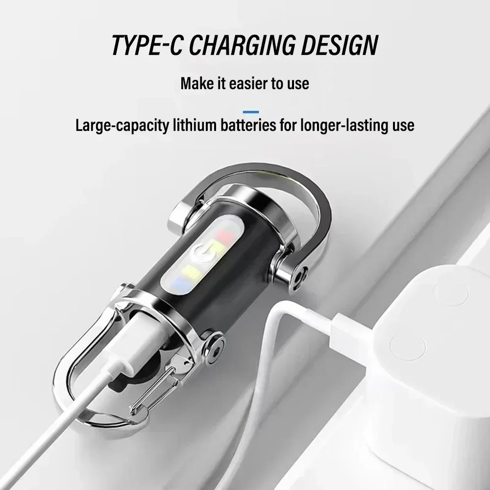 1/2PCS  Mini USB Rechargeable LED Flashlight Keychain Portable Waterproof Camping Pocket Lamp Keyring Hanging Light Outdoor Gear