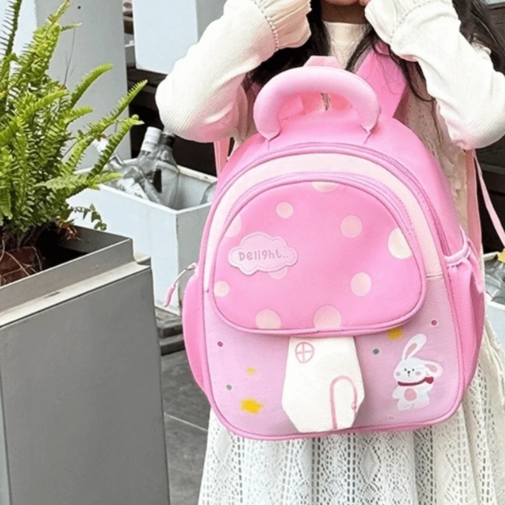 Cartoon Design 3D Mushroom Shape Backpack Cute Novelty Children Schoolbag Rabbit Lightweight Kindergarten Bookbag Unisex