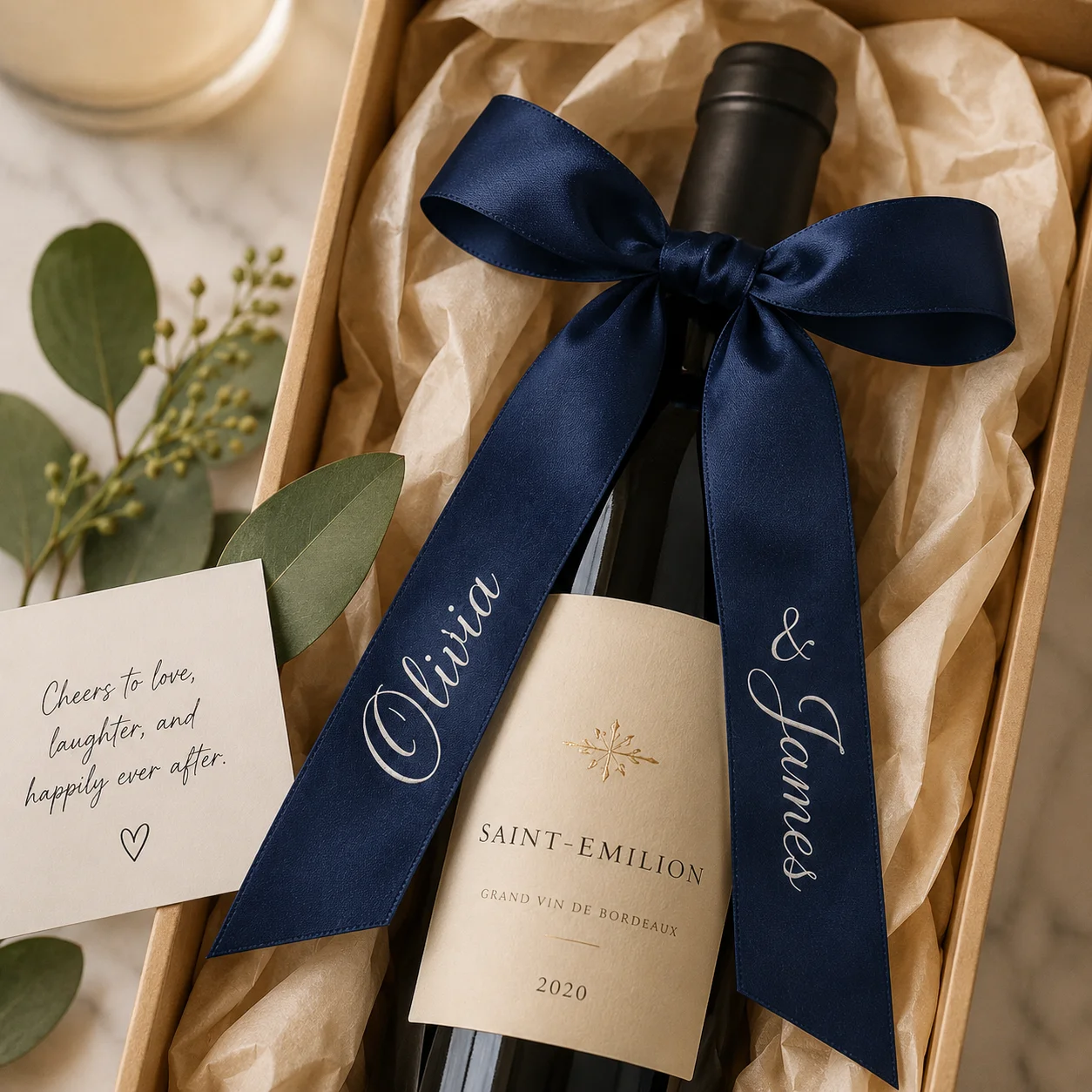 Personalized Wine Glass Bow Custom Wine Bottle Ribbon with Name for Wedding Party Anniversary Table Decor Favor Gift Accessory