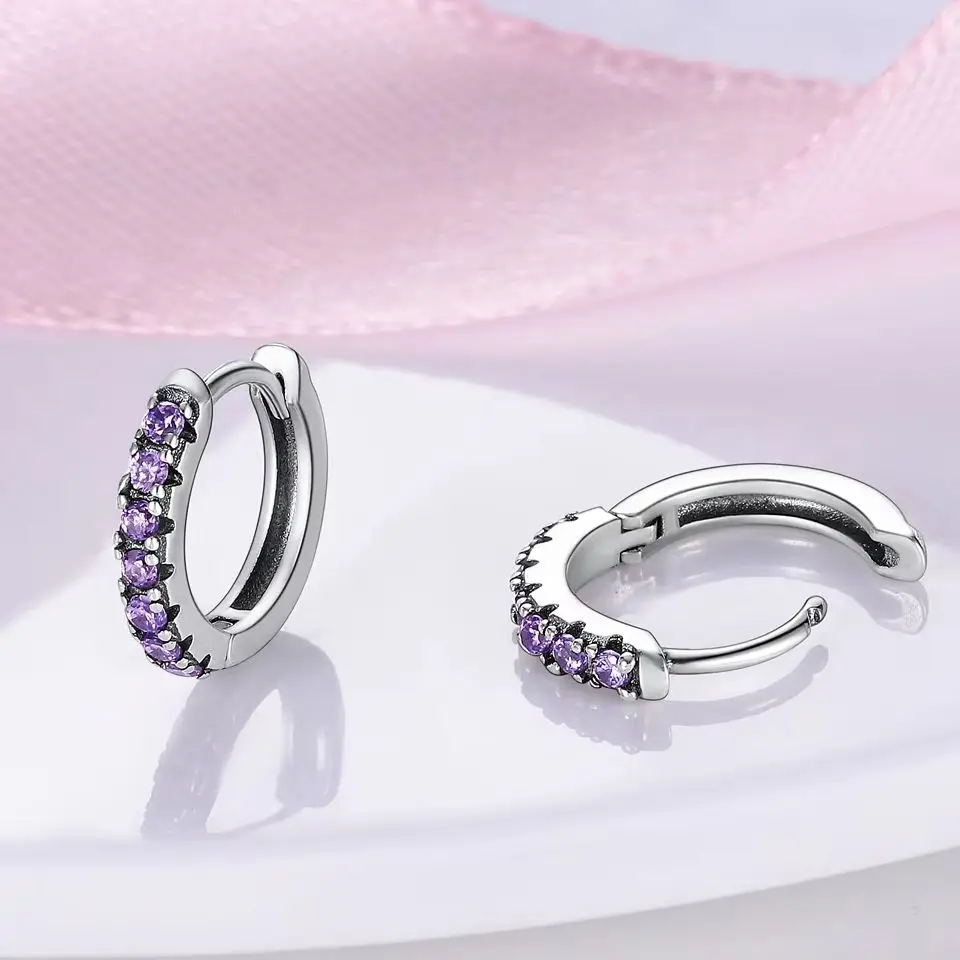 

Woman Earring 925 Silver Pink Zircon Hoop Earring Girl Fine Jewelry Gift