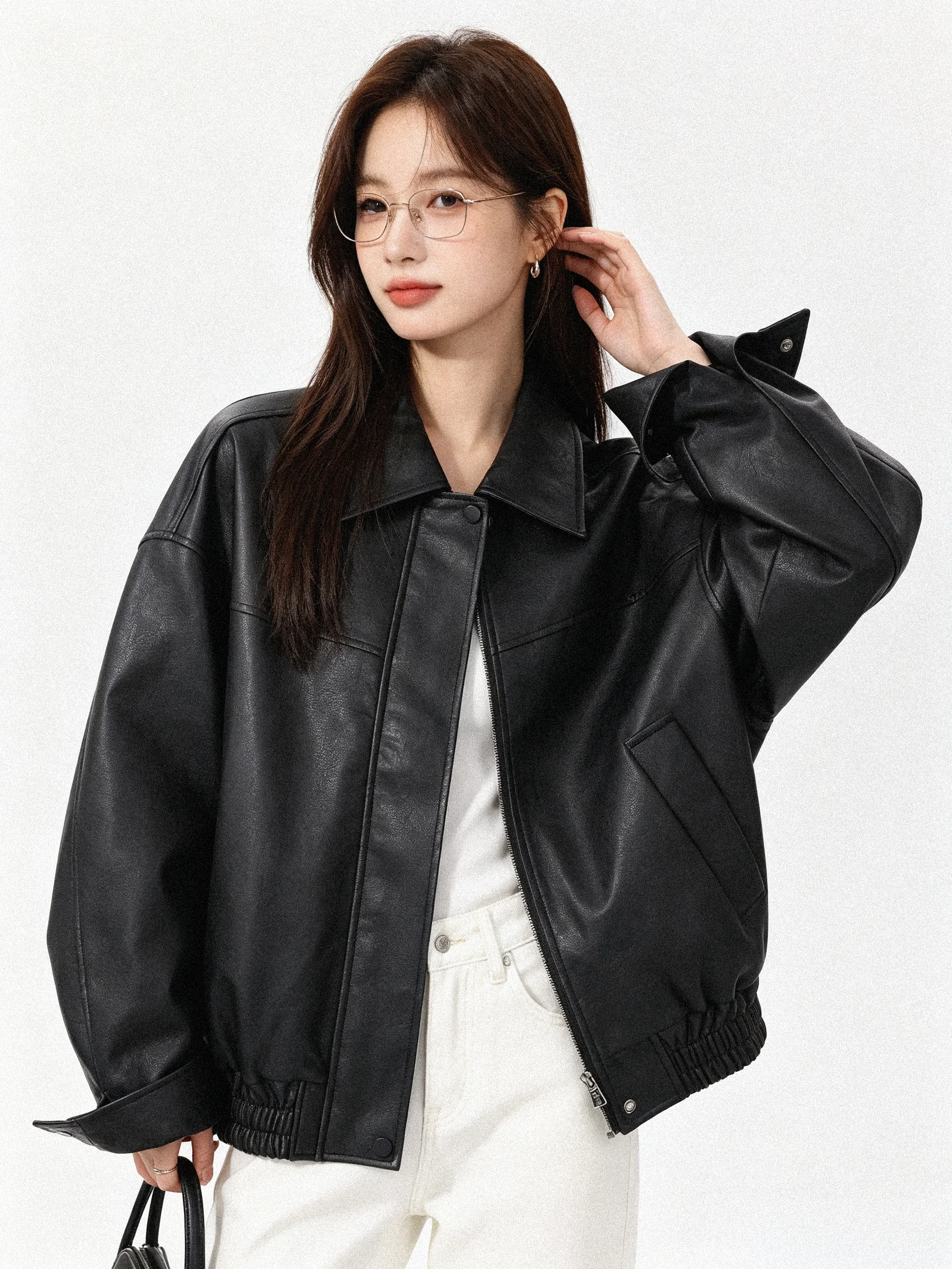 Fashionable Short Leather Jacket Women's Stylish Versatile Korean Style Autumn Outerwear Slimming Retro Biker Jacket