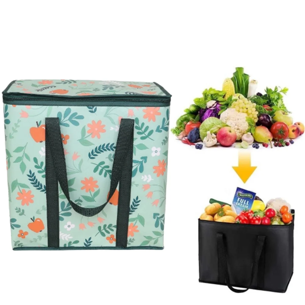 

Ice Pack Storage Bag Fashionable Large Capacity Handbag Portable Insulated Lunch Bag Reflective Tote Cooler Bag For Car Travel