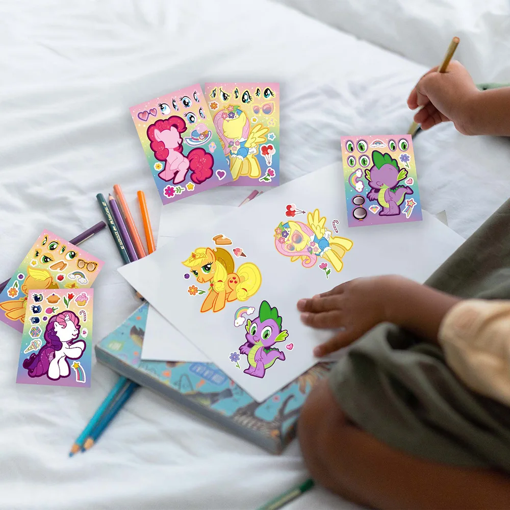 8/16Sheets DIY Make a Face Pony Puzzle Stickers Create Your Own Unicorn Children Game Kids Assemble Jigsaw Toys For Girls Boys