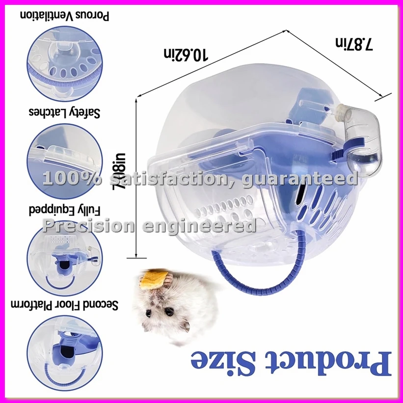 HamsterTravel Carrier,Portable Carrier with Silent Exercise Wheels Water Bottle Food Dish 2Tiers Breathable Carry Case C-ABLA