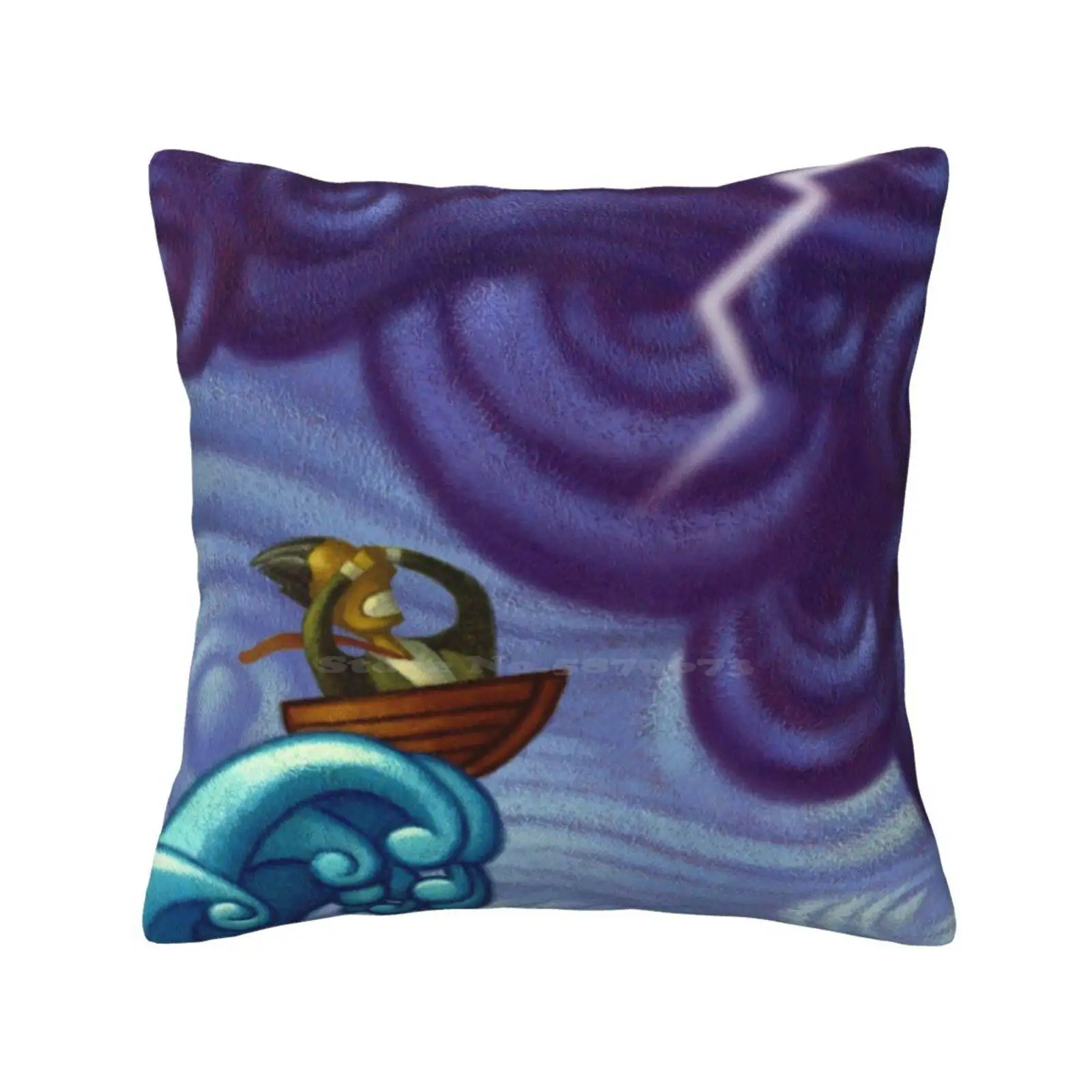 Wild Ride Pillow Cover Hug Pillowcase Boat Humor Wave Lightening Acrylic Rob Colvin Ocean Sea Tsunami Fear Adventure