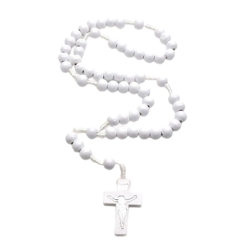 

652F Classical Religious Rosary White Beads with Crosses for Daily Wear or Gift for Spiritual Comfort Religious Gift