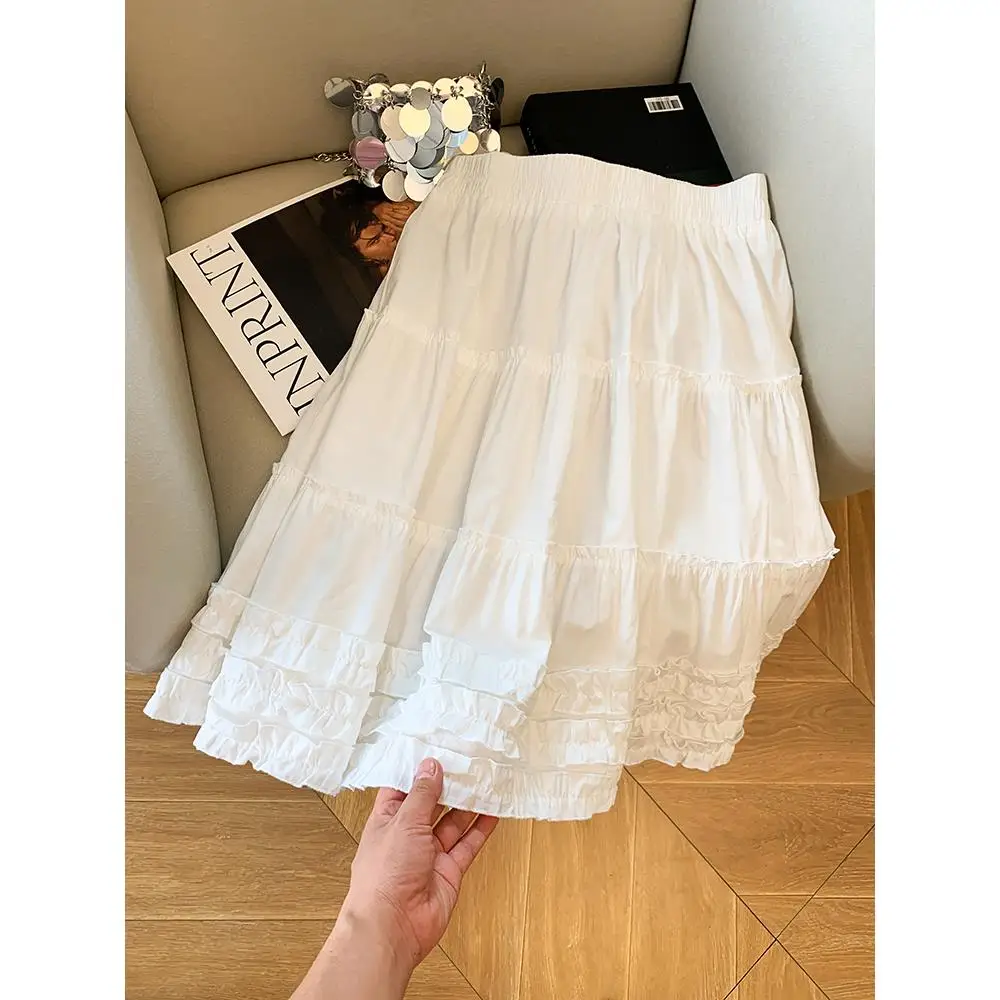 تنورة حلوة Gored عالية الخصر على شكل حرف a تنورة ميدي نسائية أوائل الخريف تنورة كعكة بيضاء Ciwalk غير قابلة للغرق أخرى