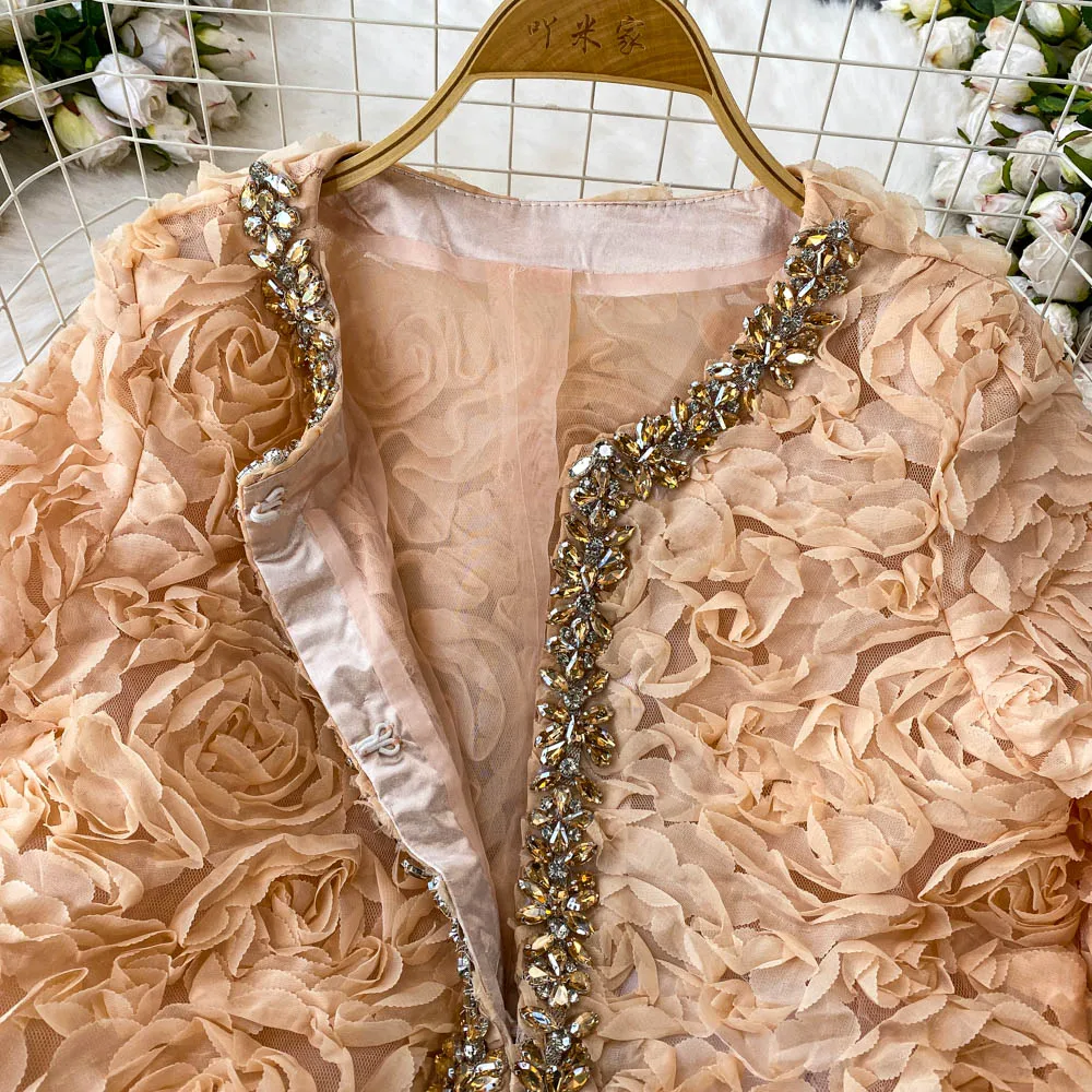 Autumn Spring New Pink Fragrant Coat Women's Nail Diamond Fashion Lace Jacket