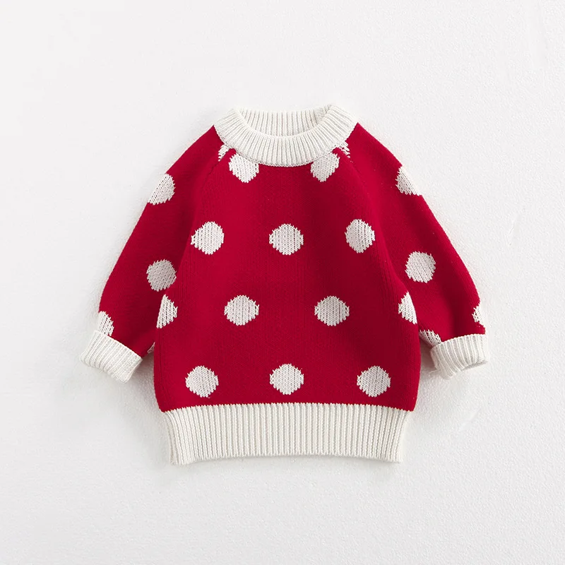 MILANCEL 0-3 Y 2024 Autumn Baby Clothes Infant Girls Polka Dot Sweater Toddler Boys Knitted Pullover Base Top Optional Overalls