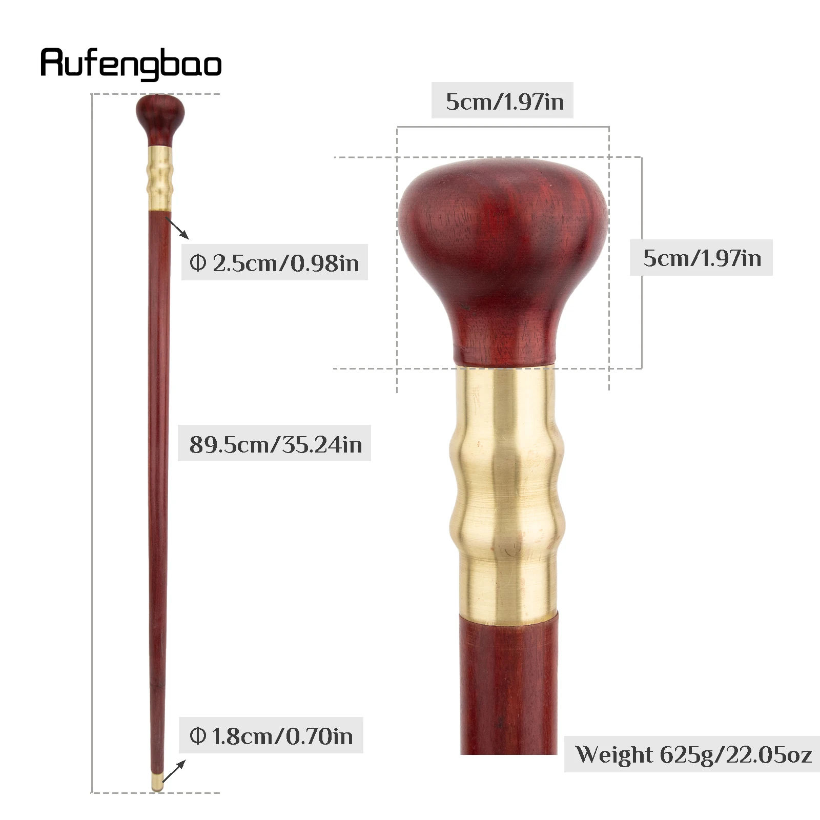 Red Round Wooden Single Joint Walking Stick Colorful Costume Prop Stylish Cane Aesthetic Decorative Stick, Theatrical Prop 92cm