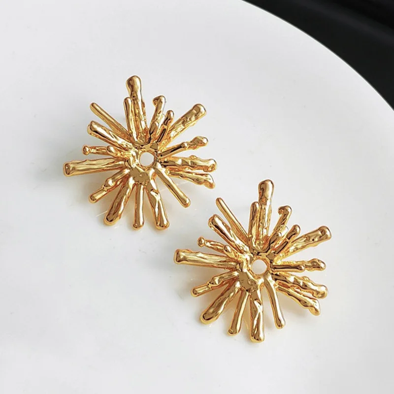 2024 New Stainless Steel Sunflower Earrings for Women Gold Color Lava Solar Radiation Earrings Party Jewelry Gift