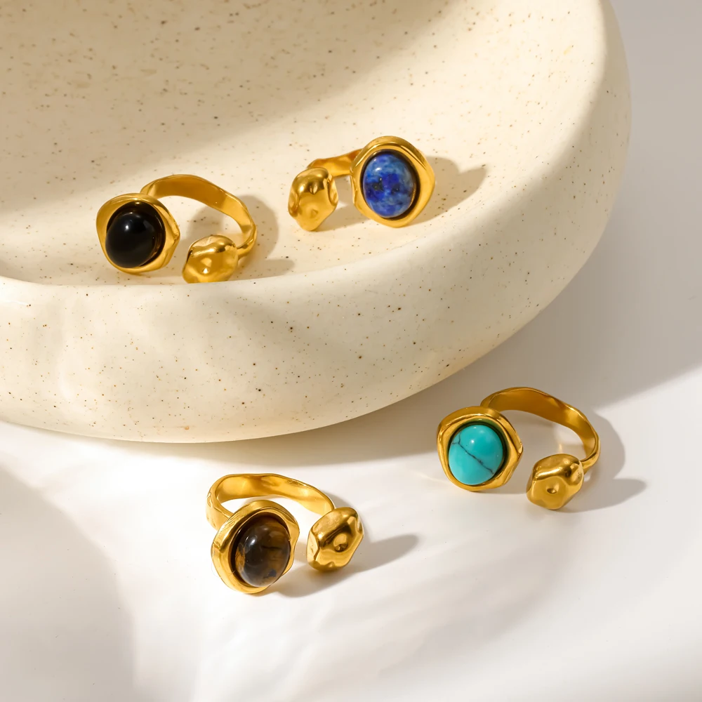 Natürlicher Stein Offener Ring für Frauen 18K Vergoldeter Edelstahl Metallschmuck Exquisites Modeaccessoire – Detail 4