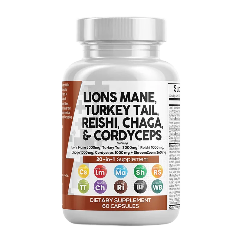 

Lions Mane 3000mg 20in1 Mushroom Men Supplement with Turkey Tail 2000mg Reishi 1000mg Cordyceps Chaga 1000mg Maitake Meshima