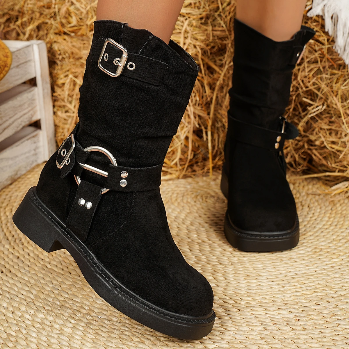 Trend New Suede Women's Boots High Heels Shoes Woman Chelsea Boots Winter Walking Casual Shoes Chunky Heels Snow Botas Lady