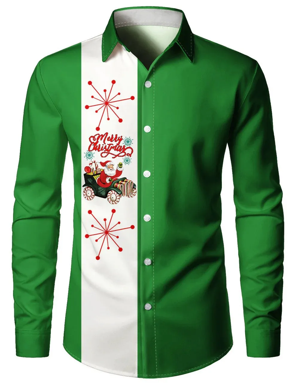 2025 Novo modelo de impressão 3D Papai Noel padrão outono inverno colar moda manga longa confortável botão camisa masculina