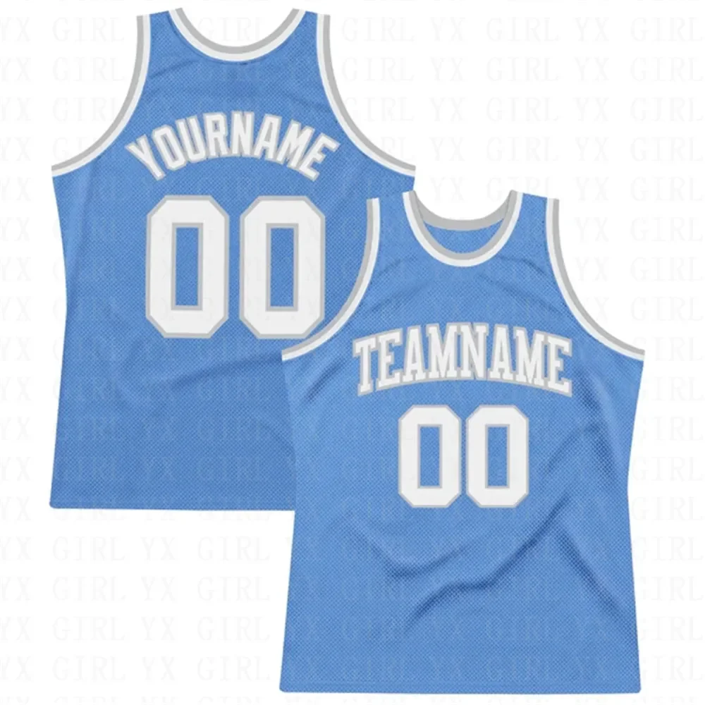 Custom Light Blue White-Silver Gray Authentic Throwback Basketball Jersey Tank Tops Men Jersey Personlized Sew Team Unisex Top