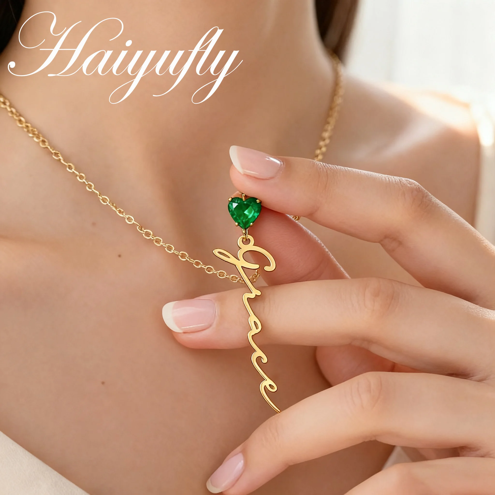 

Haiyufly Custom Name Necklace for Women Zircon Heart Stone Personalized Stainless Steel Jewelry Choker Chain Christmas Gift