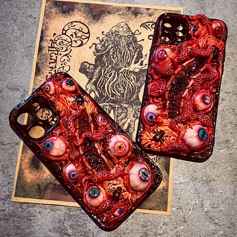 

4185 Original 3D Handmade Mobile Phone Case Bloody Cthulhu Eyes Horror Tentacle Wound Gothic Style Mobile Phone Case Custom Gift