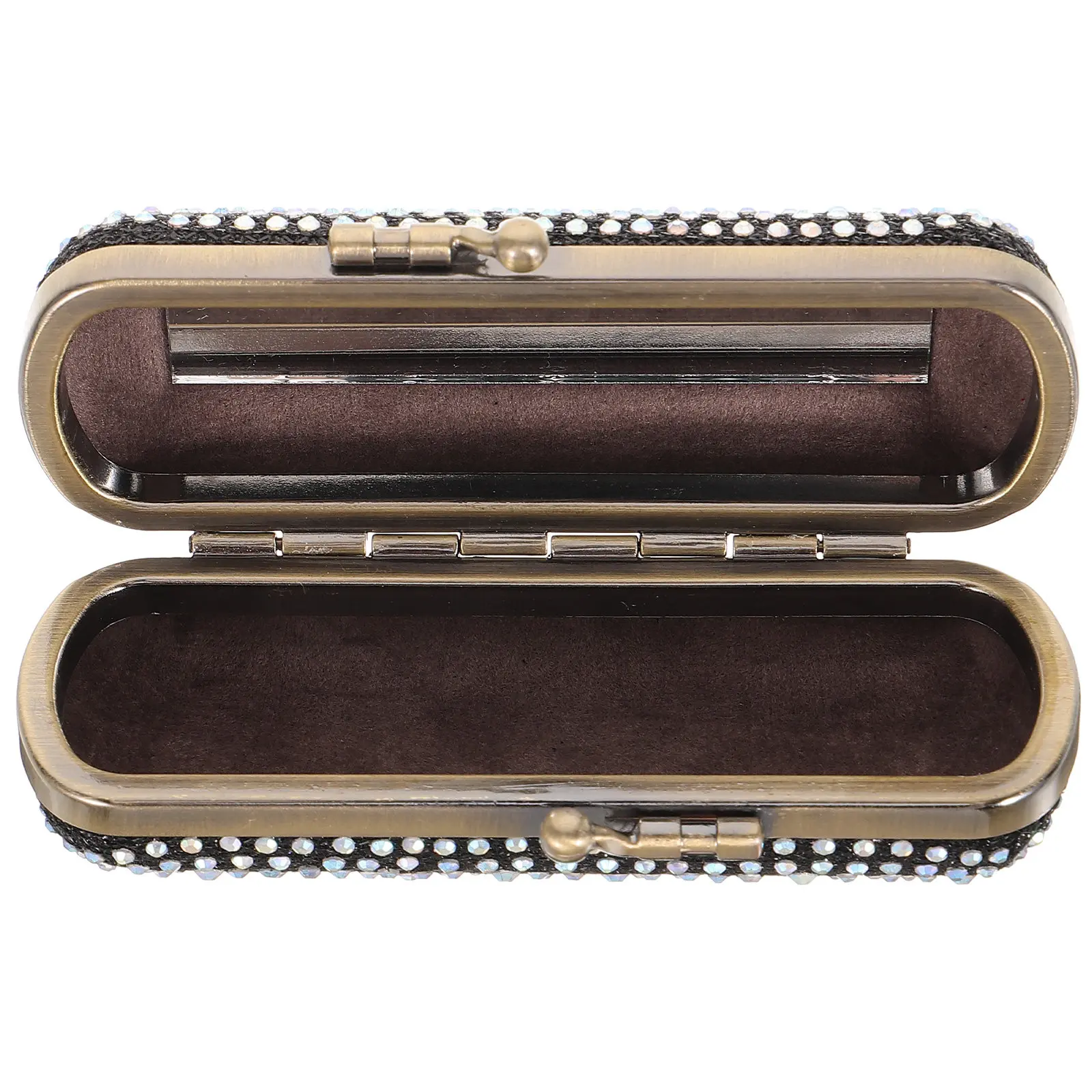 

Винтажный футляр для помады со стразами, органайзер для косметики из сплава с зеркалом, портативный держатель для помады для сумочки и путешествий