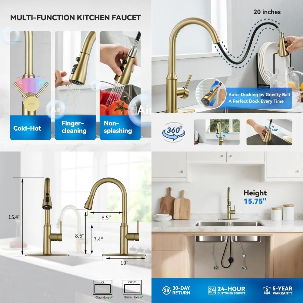 

Champagne Bronze Single Handle Pull-Out Spray Kitchen Faucet, Brushed Gold for RV & Laundry Sinks