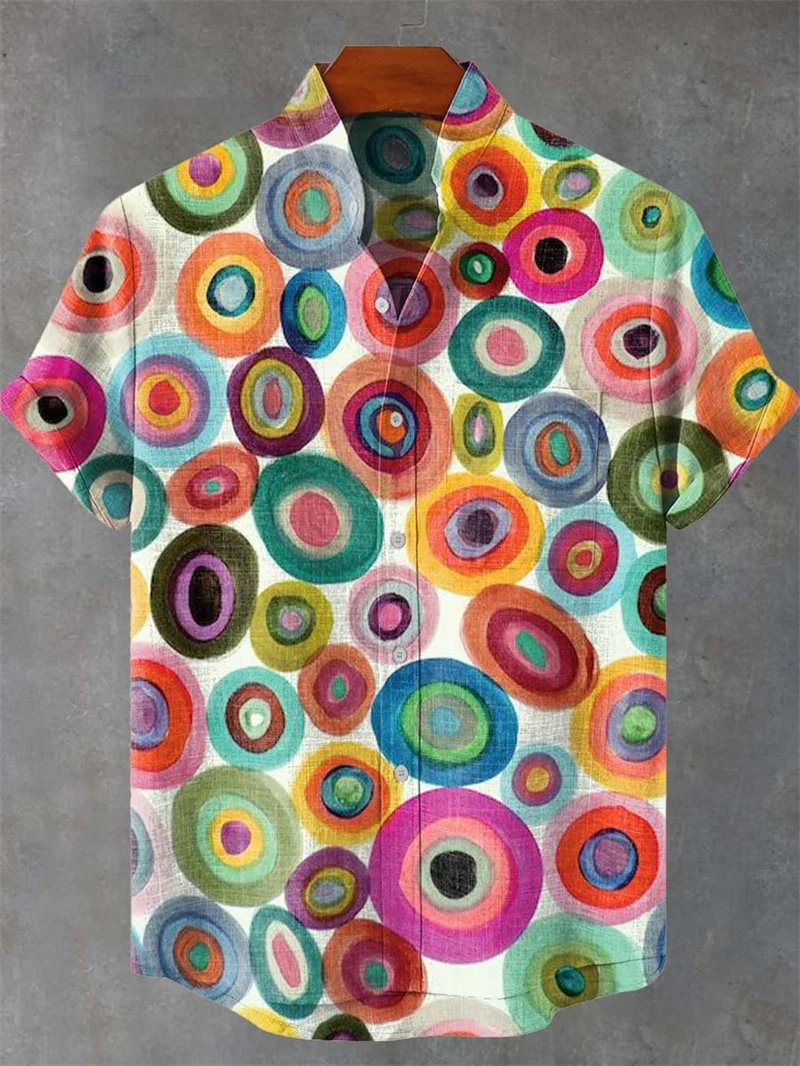 

Винтажная художественная мужская рубашка с рисунком рыбы, льняная рубашка с коротким рукавом, повседневная льняная рубашка с 3D геометрическим принтом, новый летний топ серии