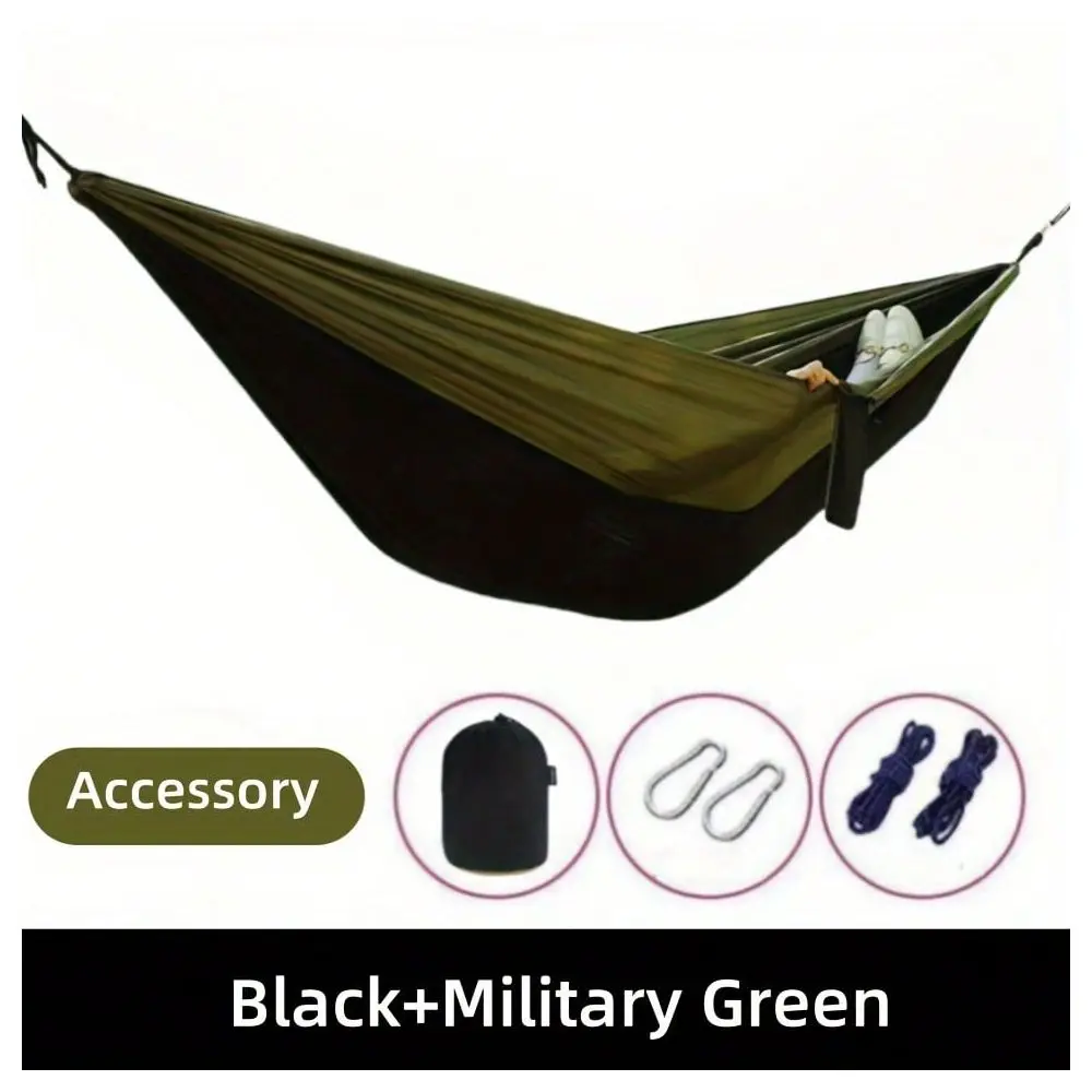 

Portable Camping Hammock Lightweight Durable Nylon Fabric With 210T Parachute Material, Supports Up To 600lbs, Perfect For 2 Pe