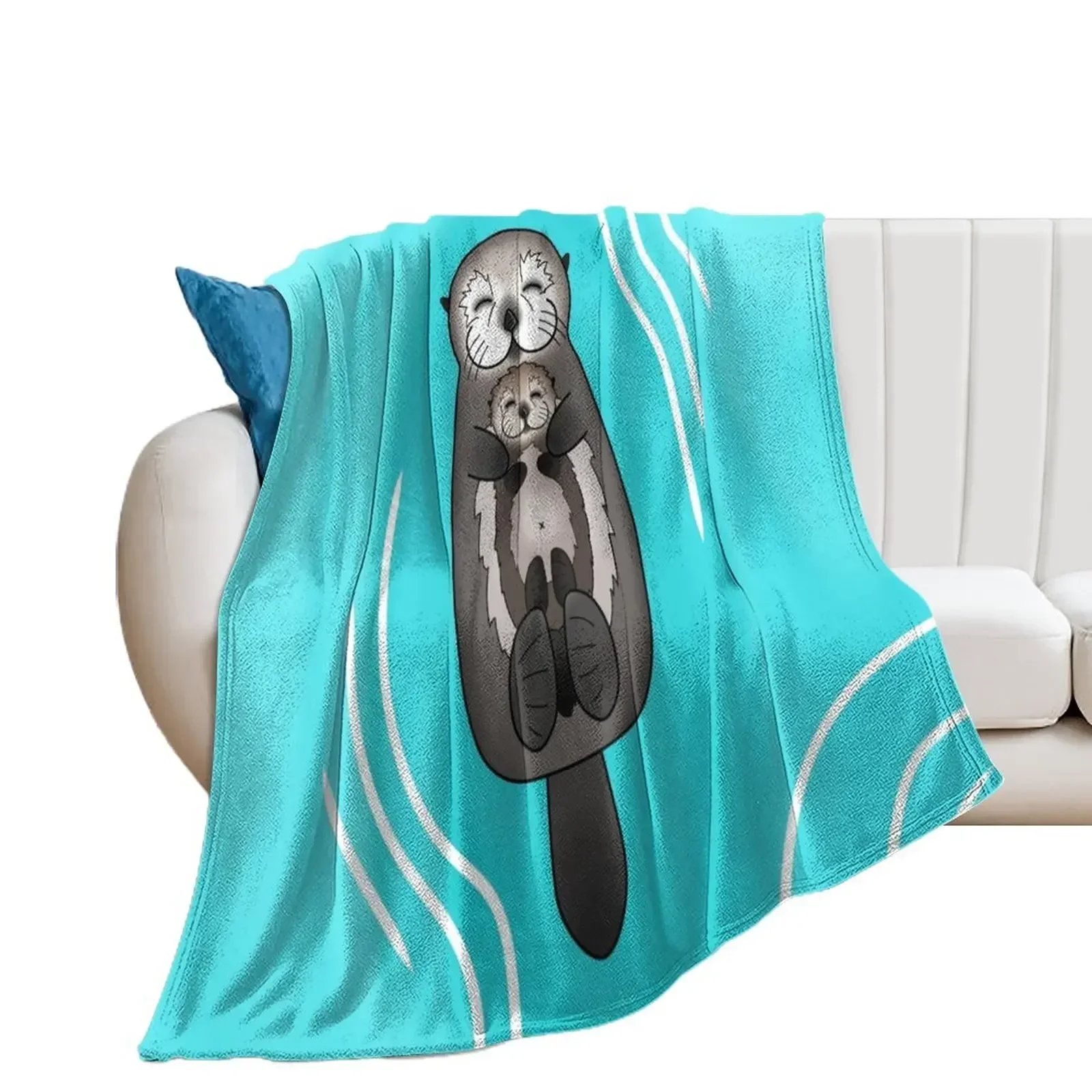 Mother and Pup Sea Otters - Mom Holding Baby Otter Throw Blanket Bed Warm Hairy Blankets