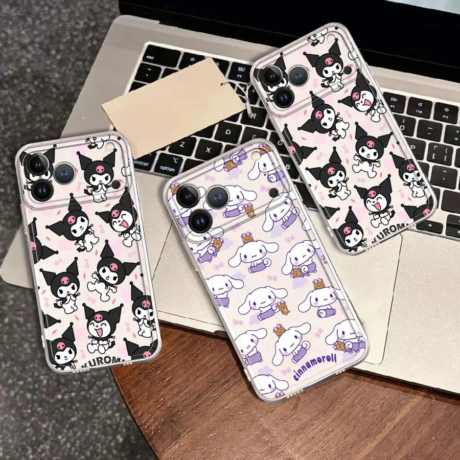 Coque de protection transparente pour Apple iPhone 17 Pro Max 16 13 Mini 12 17e 15 14 Plus 16e XS XR Air 11 Sanrio Cinnamoroll Kuromi