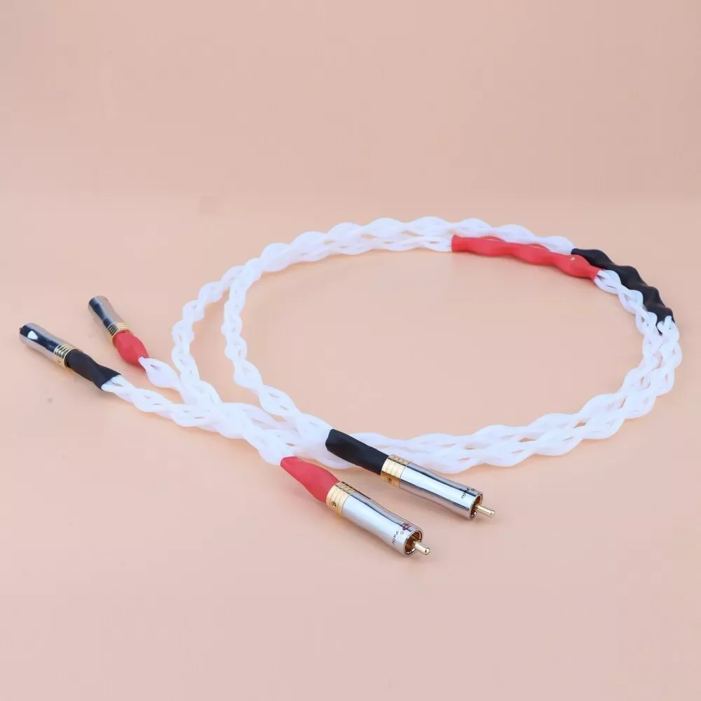 

Pair 4N Pure Silver RCA Cable 24k Gold Plated Male plug Line Audiophile Interconnect Audio Cord With Gold Plated Plug