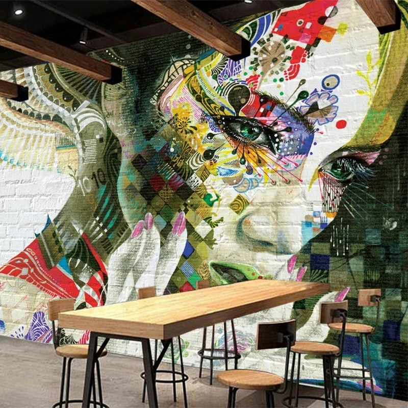 Customized Cool Brick Wall Figure Wallpaper KTV Bar Cafe Creative Mural 3D Living room TV background wall bedroom restaurant 8d
