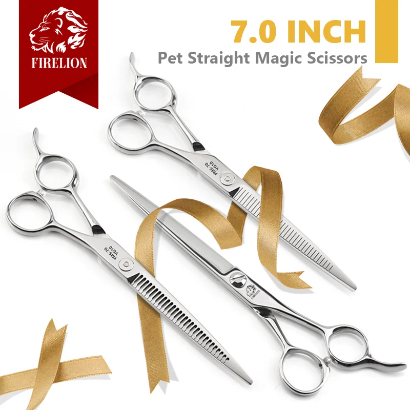 

Dog Grooming Scissors FIRELION Professional Cutting Thinning Shears 7 Inch VG10 Steel Pet Shop Straight Magic Fluffy Scissors