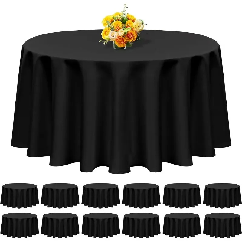 

12 Pack Round Tablecloth 108 Inch - Black Polyester Table Cloth for Round Table, Premium Stain and Wrinkle Resistant Washable Fa