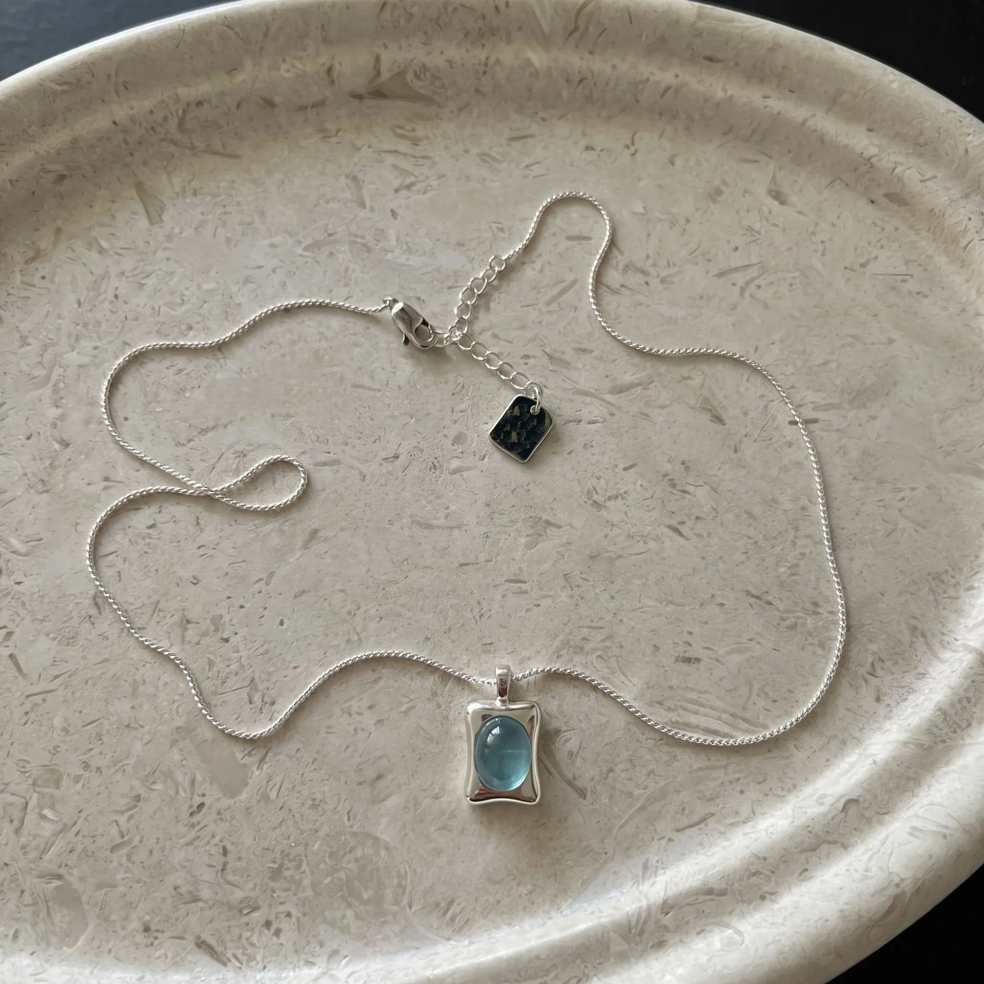 VENTFILLE 925 Sterling Silver Egg Noodles Aquamarine Necklace For Women Translucent Vintage Jewelry Party Gift Dropshipping