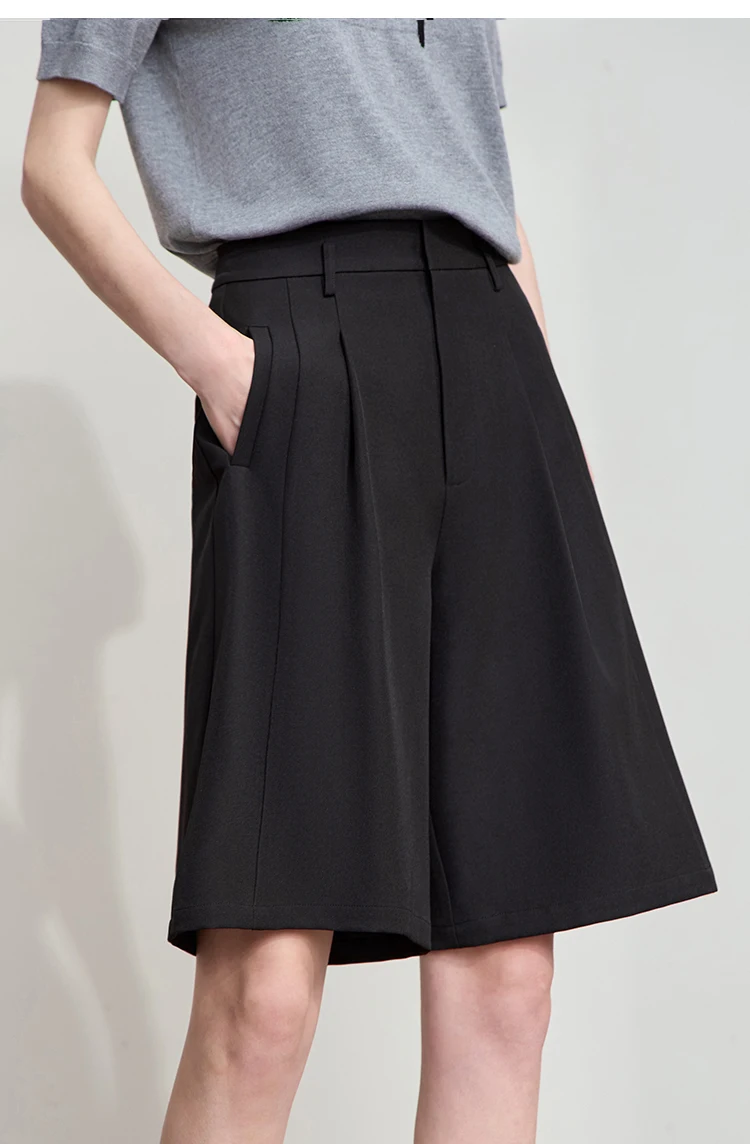 Amii Shorts for Women Simple Solid Versatile Casual Midi Wide Leg Pants 2025 Summer New Bottoms Office Lady Clothes 12553049
