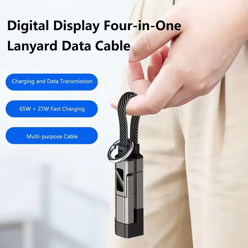 Hot New 4 in 1 65W Keychain Charging Cable USB C Cable with V/A/W Display Type C for Portable Cord for Laptop Mobile Phone ﻿