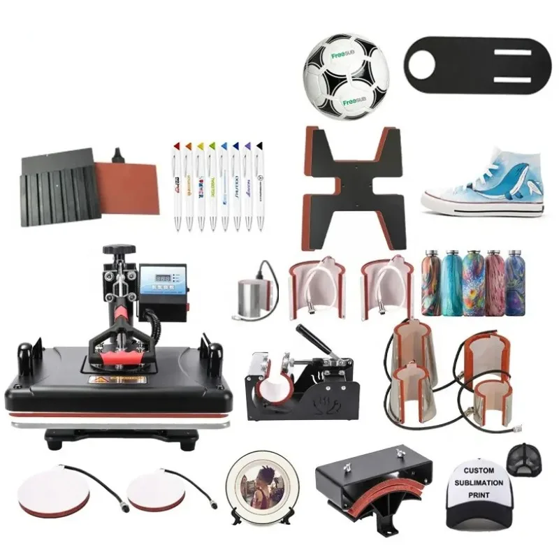 آلة الصحافة الحرارة الشريحة خارج تصميم متعدد الوظائف آلة نقل الصحافة الحرارة التسامي كومبو لتي شيرت قبعة القدح لوحة