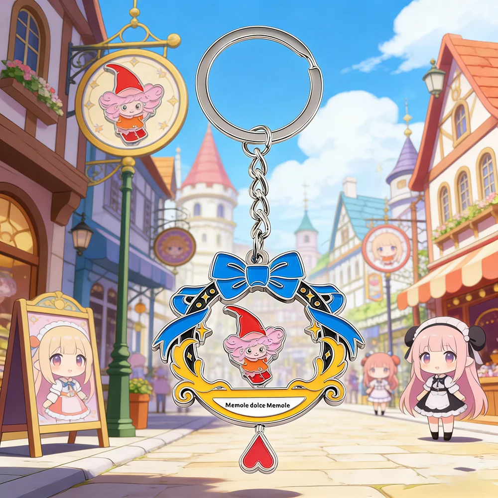 Memole Flower Crown Bow Spinning Keychain Cute Anime Girl Keyring Retro Backpack Accessory Perfect Gift for Friends