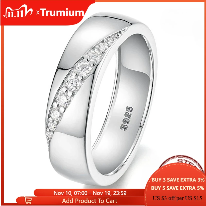 

Trumium 925 Sterling Silver Moissanite Ring for Men Engagement Wedding Band Luxury Anniversary Jewelry Gift Customized Engraving