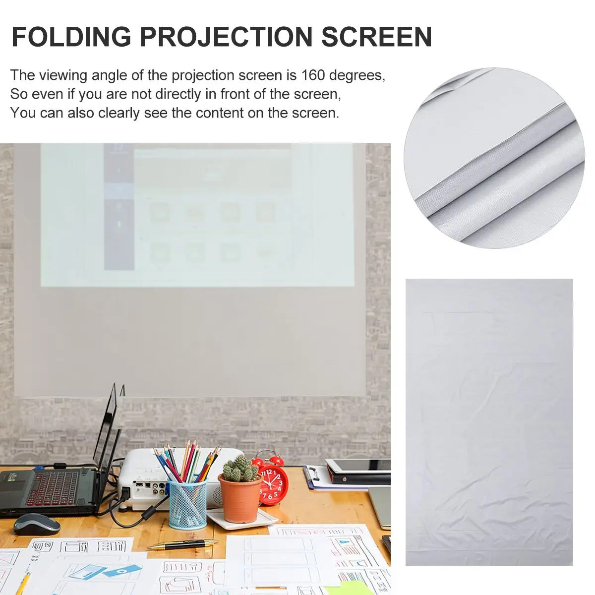 شاشة عرض 100 بوصة قابلة للطي، ستارة عرض محمولة للاستخدام الخارجي، قماش متين 16-9