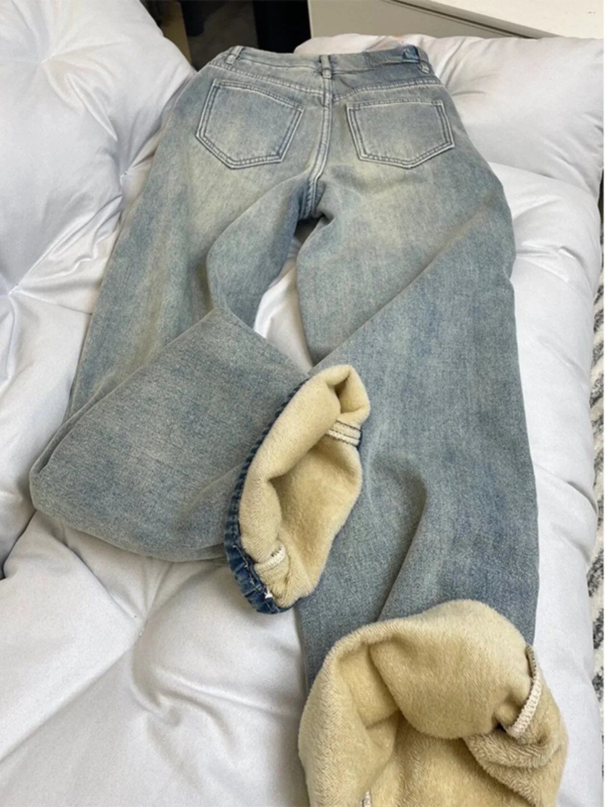 حجم كبير Fce اصطف Thiened مايكرو متوهج الجينز المرأة عالية الخصر الخريف مرونة حجم كبير 2024 جديد Sle متوهج السراويل