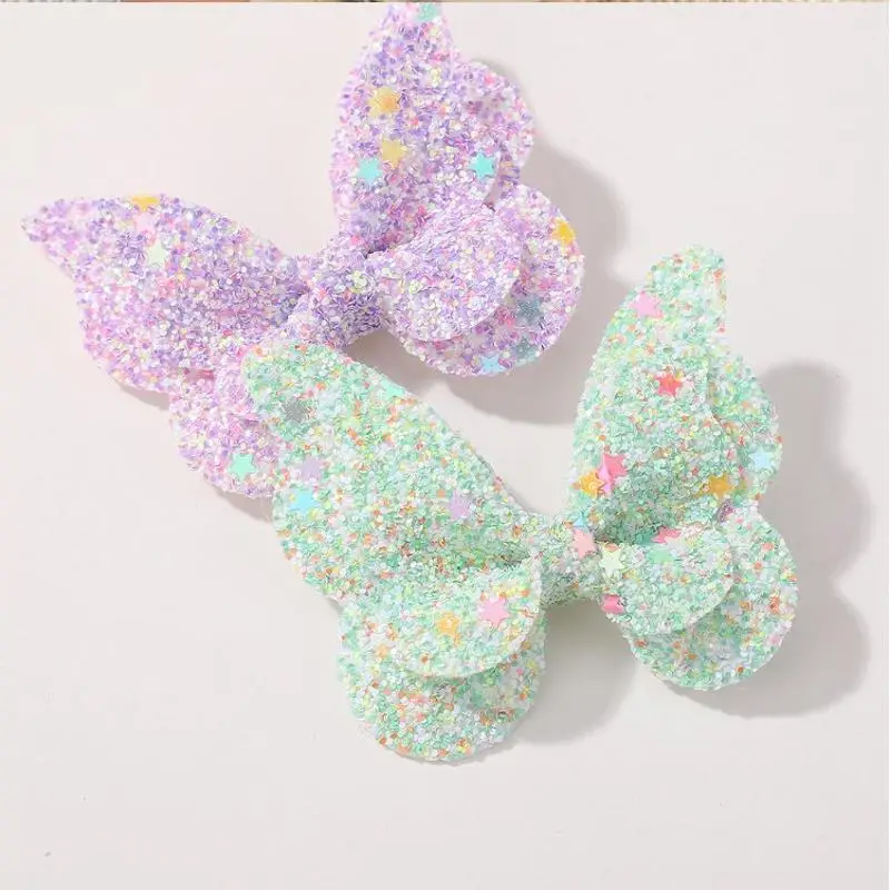 Sequins Butterfly Bow Hair Clips para Meninas, Glitter Hairpins, Crianças Cute Barrettes, Acessórios para Crianças, Presente, Moda, 2 Pcs