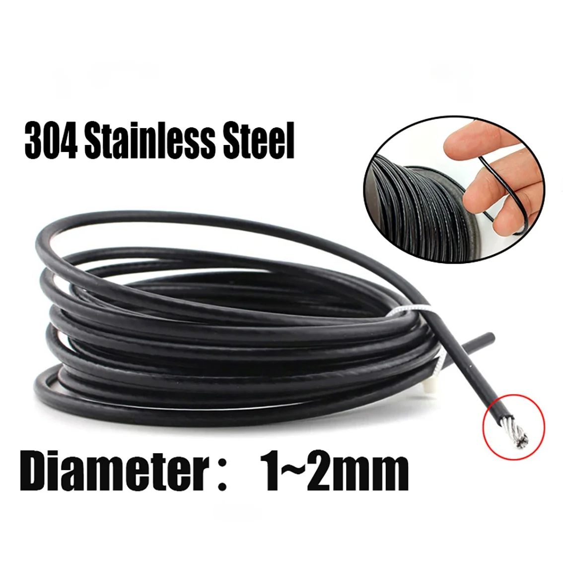 304 Stainless Steel Black Coated Soft Steel Wire Rope 1mm-6mm Flip Board Hook Fish Line Clothesline Advertising Hanging Rope