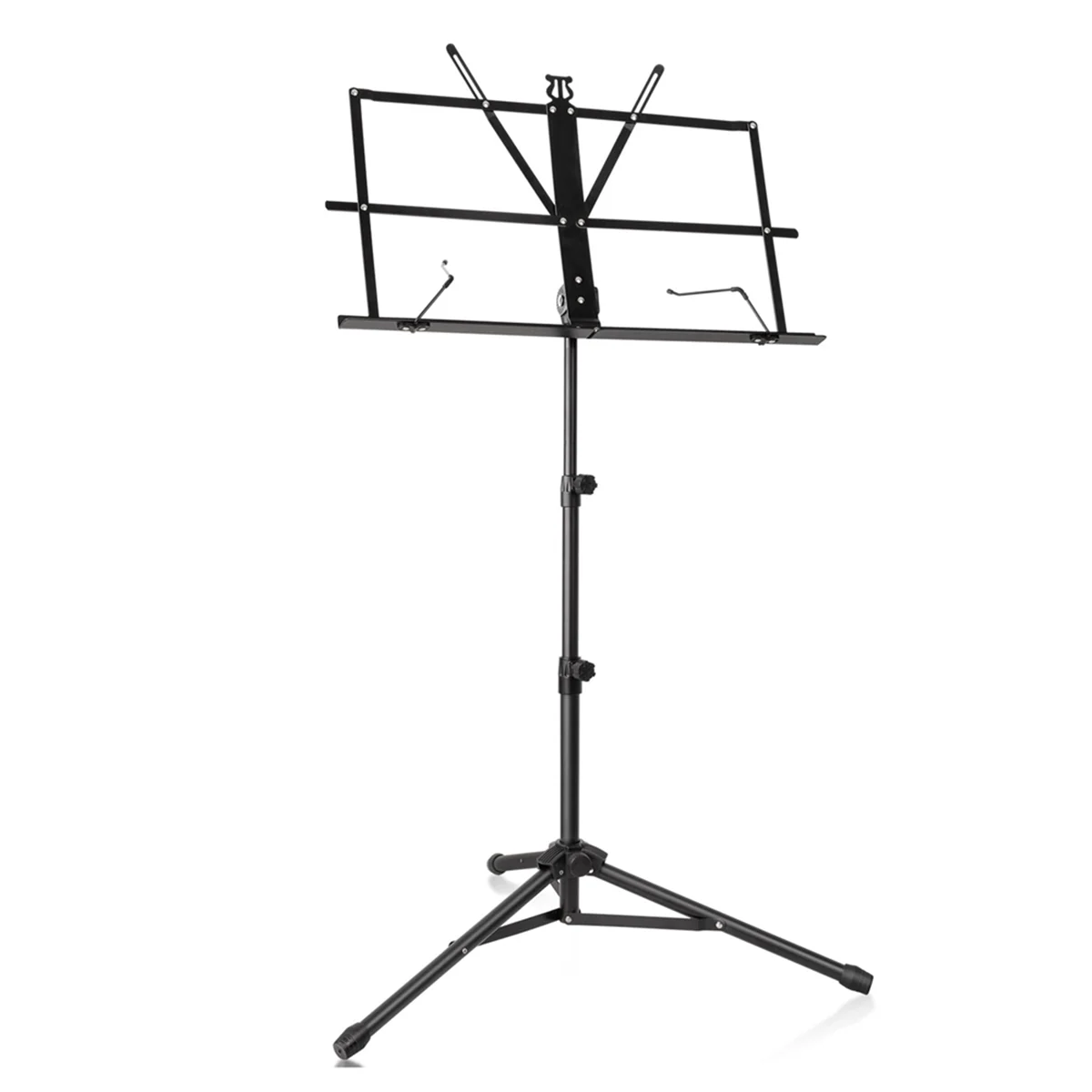 Metal Sheet Music Stand Portable, Adjustable Podium Stand with Tripod Base and Sheet Music Folder - Black