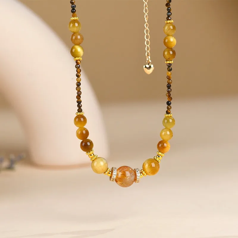 

Minar New Chic Natural Stone Tiger Eyes Crystal Beads Beaded Necklace for Women 18K Real Gold Plated Copper Chain Strand Choker